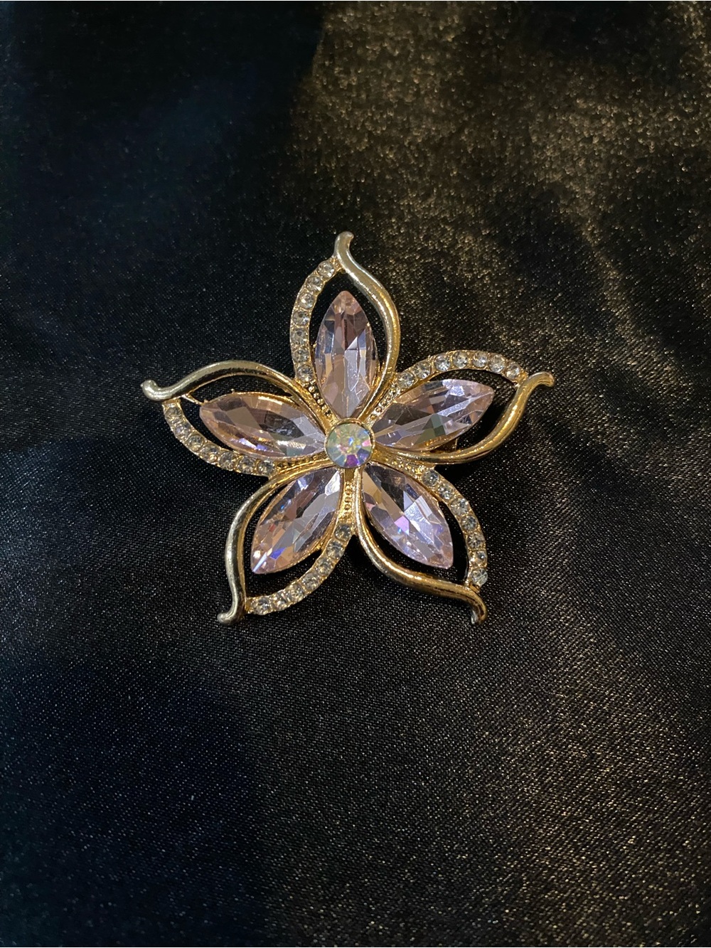 Gold-Tone Pink Crystal Floral Brooch - Elegant Women's Jewelry